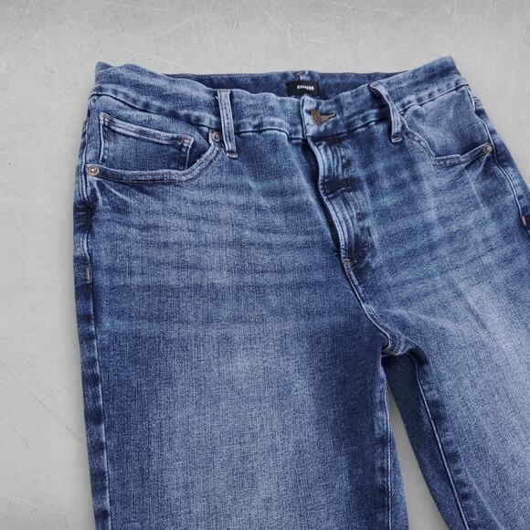 Express Jeans Women L Long (12/14/16) Blue Skyscraper Mid Rise Stretch Slit Hem - Picture 3 of 12